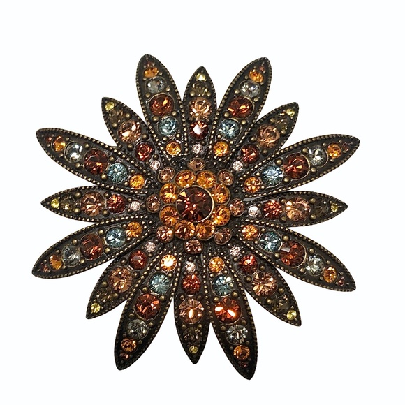 JOAN RIVERS LARGE AUTUMN COLORS SUNBURST BROOCH - Picture 5 of 15